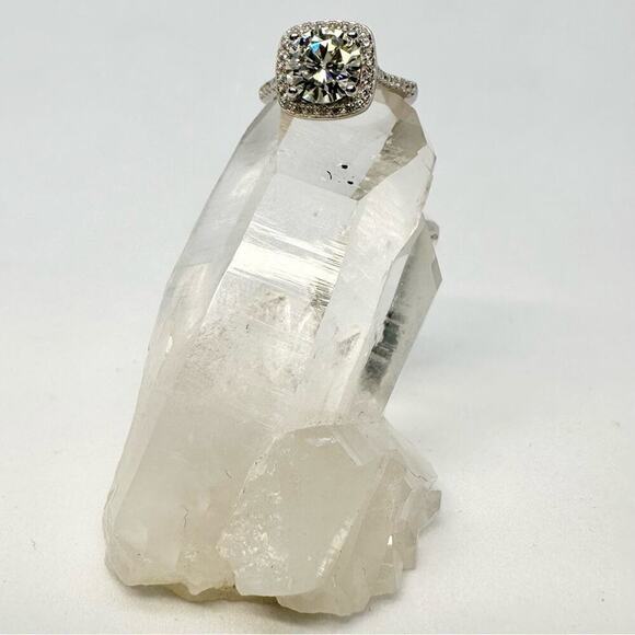 Moissanite Round Cut Cushion Cut Halo Ring Brilliant 2 Ct GRA Certified Size 9 - Picture 7 of 11